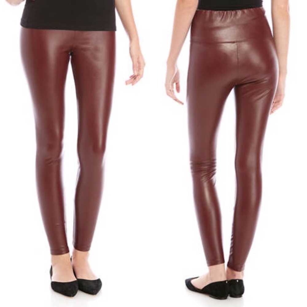 Wonderly Faux Leather High Rise Leggings in Tawny Port (Wine) Size XS NWT